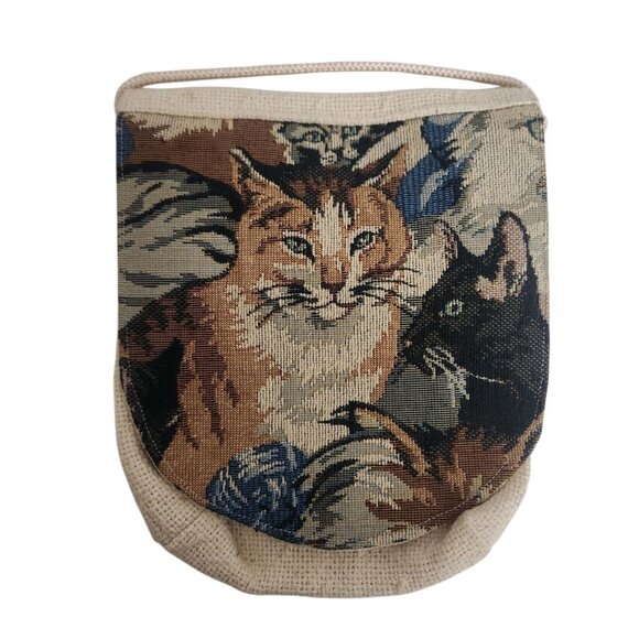 Tapestry Cat Design Cross Over mini Purse Beige Light Weight - Picture 4 of 8
